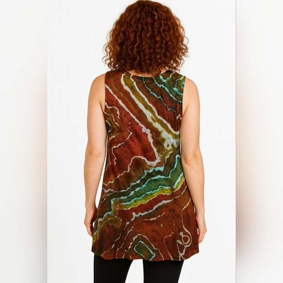 BEAN SPROUT Ladies Sleeveless Tunic Large Tie Dye Geode Style Stretchy Tank - Picture 2 of 5